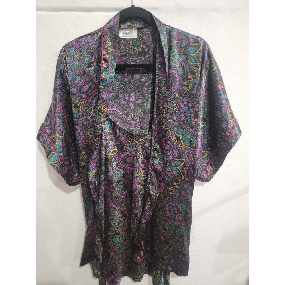 Vintage Circa 2000 Paisley Robe Camisole Set 2XL Made in USA Satin‎ Lingerie 2pc